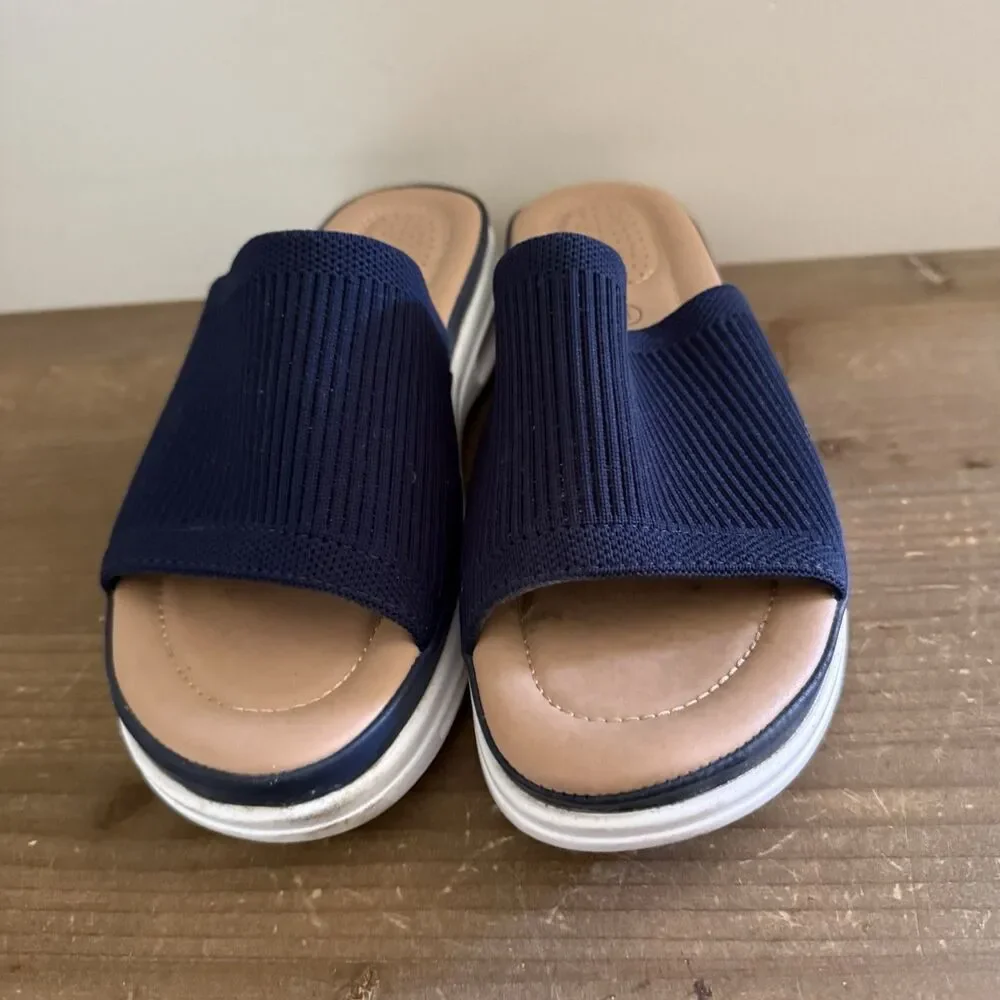 Mysoft Women Comfy Slide Sandals Air Cushion Knit Slip On Wedge Sz 8  Navy Blue